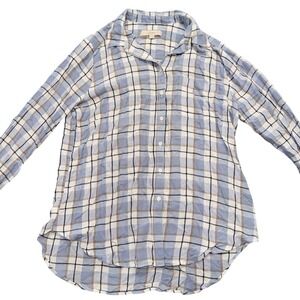 LOFT Mens Blue Plaid Long Sleeve Button‎ Down Shirt Size L High Low Hem